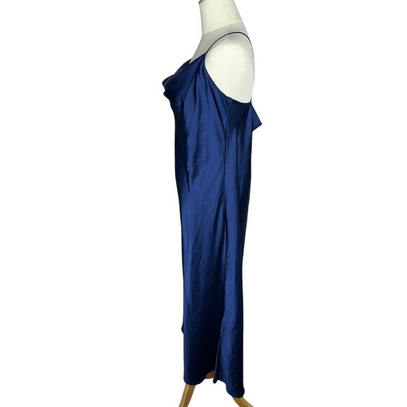 Tahari Dainty Navy Blue Satin Slip Midi Minimalist Dress Cowl Neck Size Large - Picture 5 of 9
